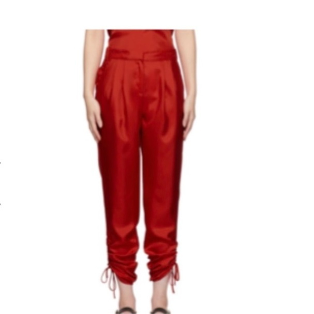 TIBI Mendini Twill Shirred Ruched Pants, Size 6, Sabro, Shiny, Drawstrin… - Picture 9 of 13